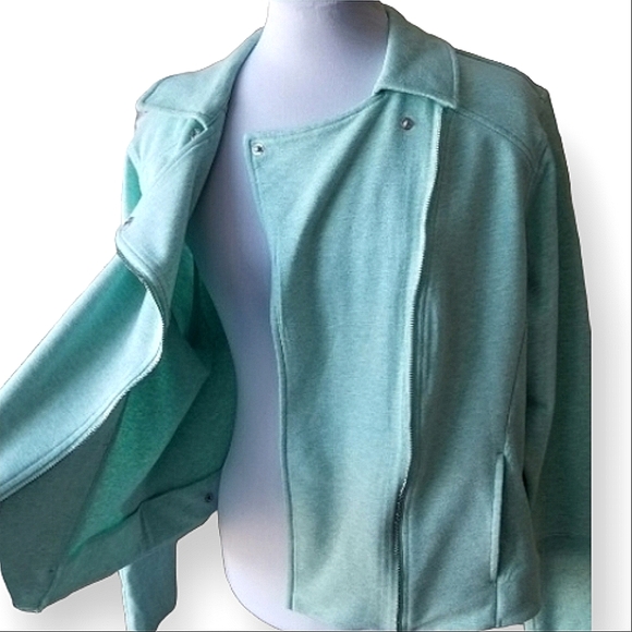 H by HALSEN A-symmetrical zipper JACKET sz 22W, blue - Picture 2 of 11